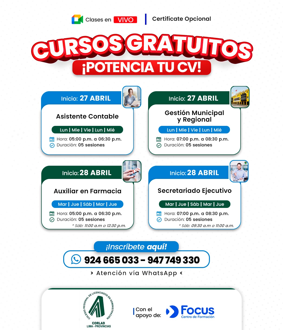 Cursos Gratuitos FOCUS - CORLAD Lima Provincias